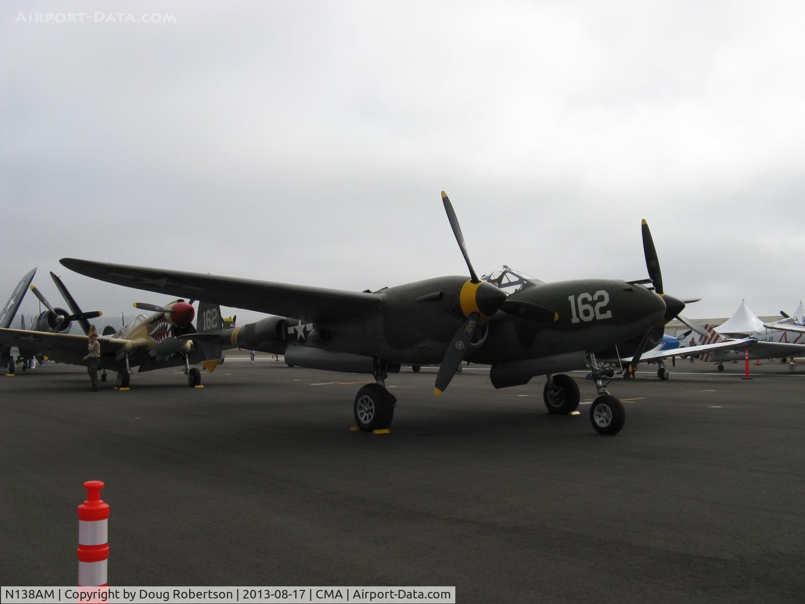 N138AM, 1943 Lockheed P-38J Lightning C/N 44-23314, 1943 Lockheed P-38J LIGHTNING '23 SKIDOO', two Allison V-1710-89/91 counter-rotating 1,425 Hp each, on CAF ramp-murky morning