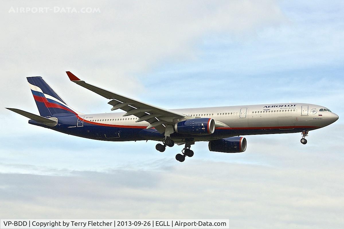 VP-BDD, 2012 Airbus A330-343X C/N 1356, Aeroflot A330 at London Heathrow