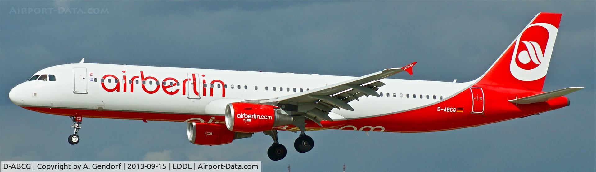 D-ABCG, 2003 Airbus A321-211 C/N 1988, Air Berlin, is landing RWY 23L at Düsseldorf Int´l(EDDL)