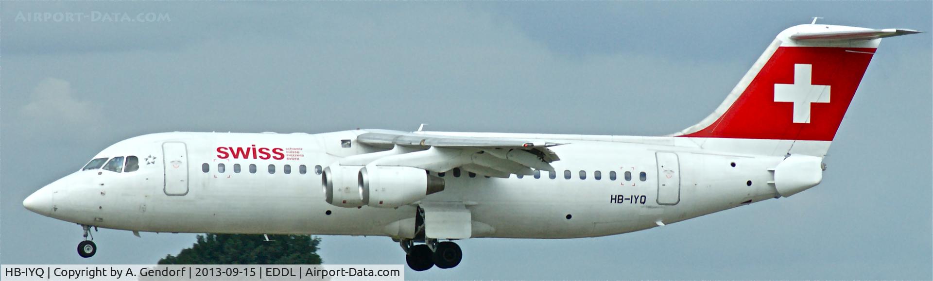 HB-IYQ, 2001 British Aerospace Avro 146-RJ100 C/N E3384, Swiss, seen here landing runway 23L at Düsseldorf Int´l(EDDL)