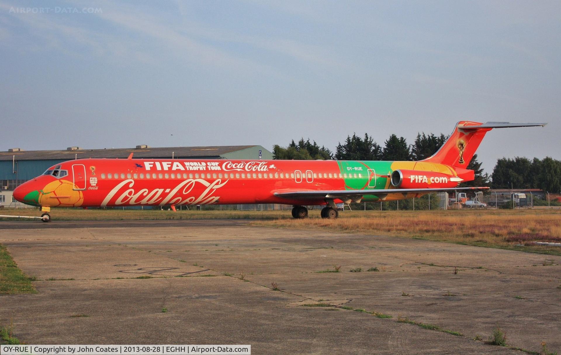 OY-RUE, 1990 McDonnell Douglas MD-83 (DC-9-83) C/N 49936, Exiting paintshop after special repaint.