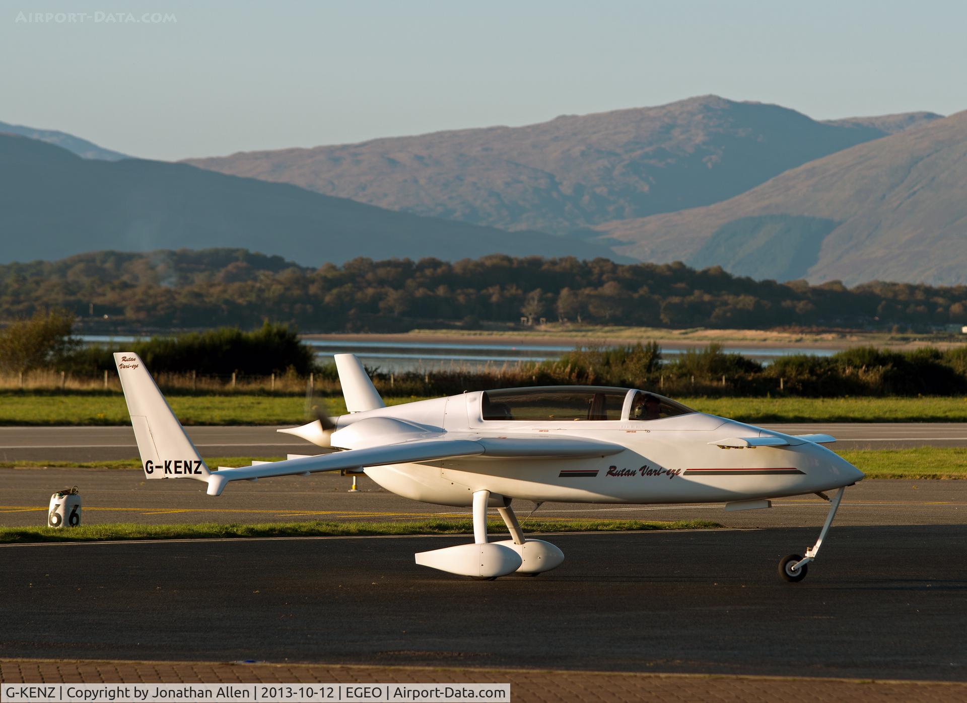 G-KENZ, 1987 Rutan VariEze C/N PFA 074-10960, About to depart from Oban airport.