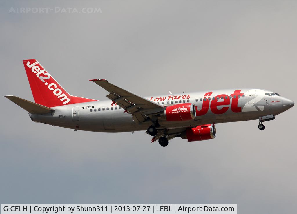 G-CELH, 1986 Boeing 737-330 C/N 23525, Landing rwy 07L with additional titles...
