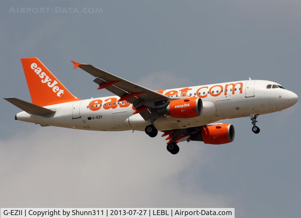 G-EZII, 2005 Airbus A319-111 C/N 2471, Landing rwy 07L without 'Come on, Let's fly' titles