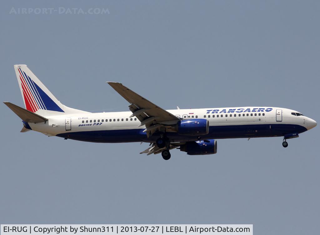 EI-RUG, 1999 Boeing 737-86N C/N 28610, Landing rwy 07L with roman titles