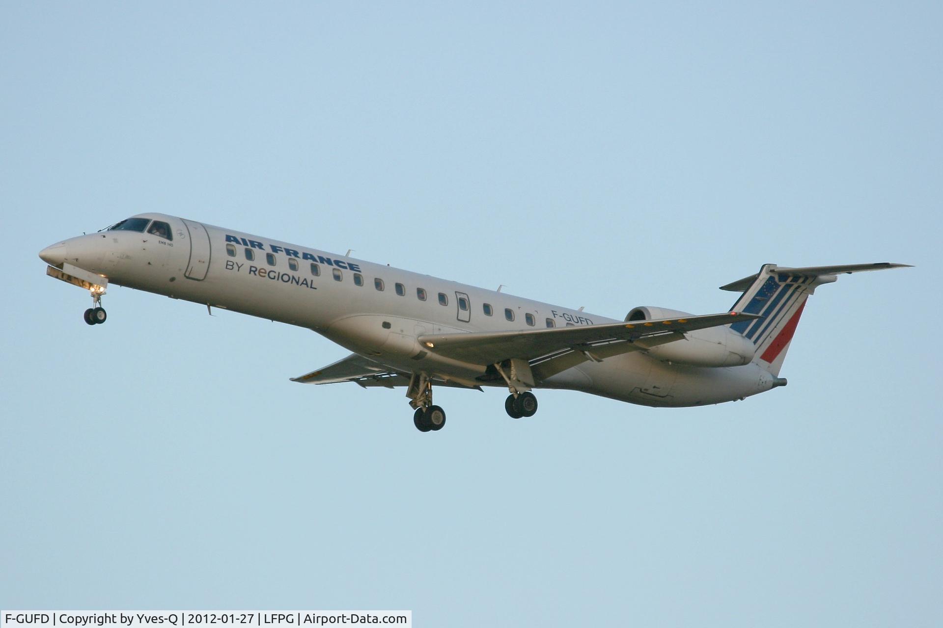F-GUFD, 1999 Embraer ERJ-145LR (EMB-145LR) C/N 145197, Embraer EMB-145LR, Short approach rwy 26L, Roissy Charles De Gaulle Airport (LFPG-CDG)