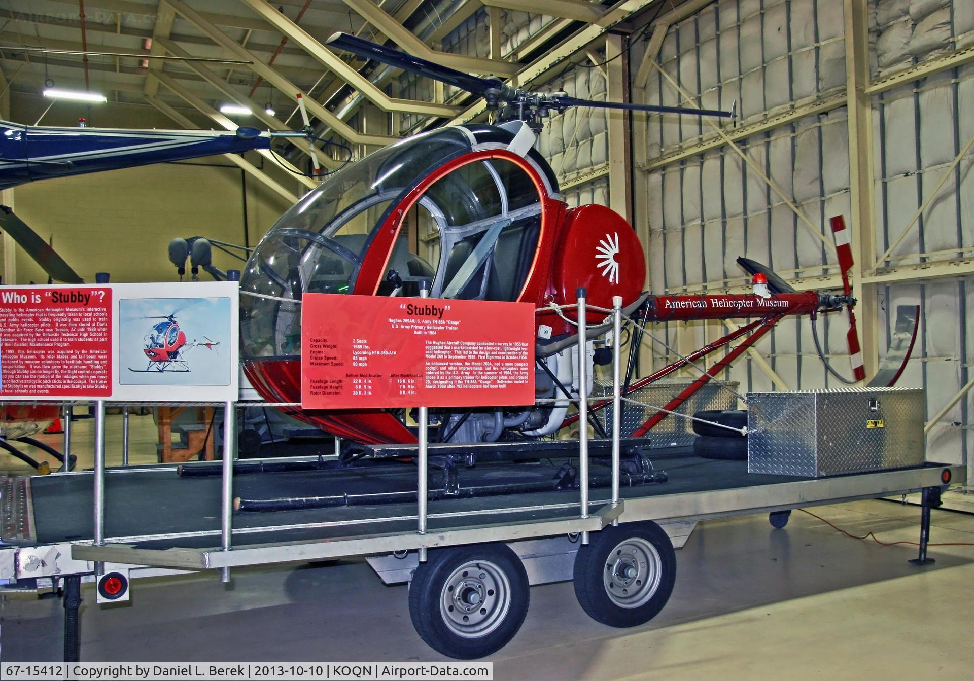 67-15412, 1964 Hughes TH-55A Osage C/N 0756, This former primary trainer has been shortened and now serves young pilots, offering them the chance to hone their rotary-wing aircraft piloting skills.