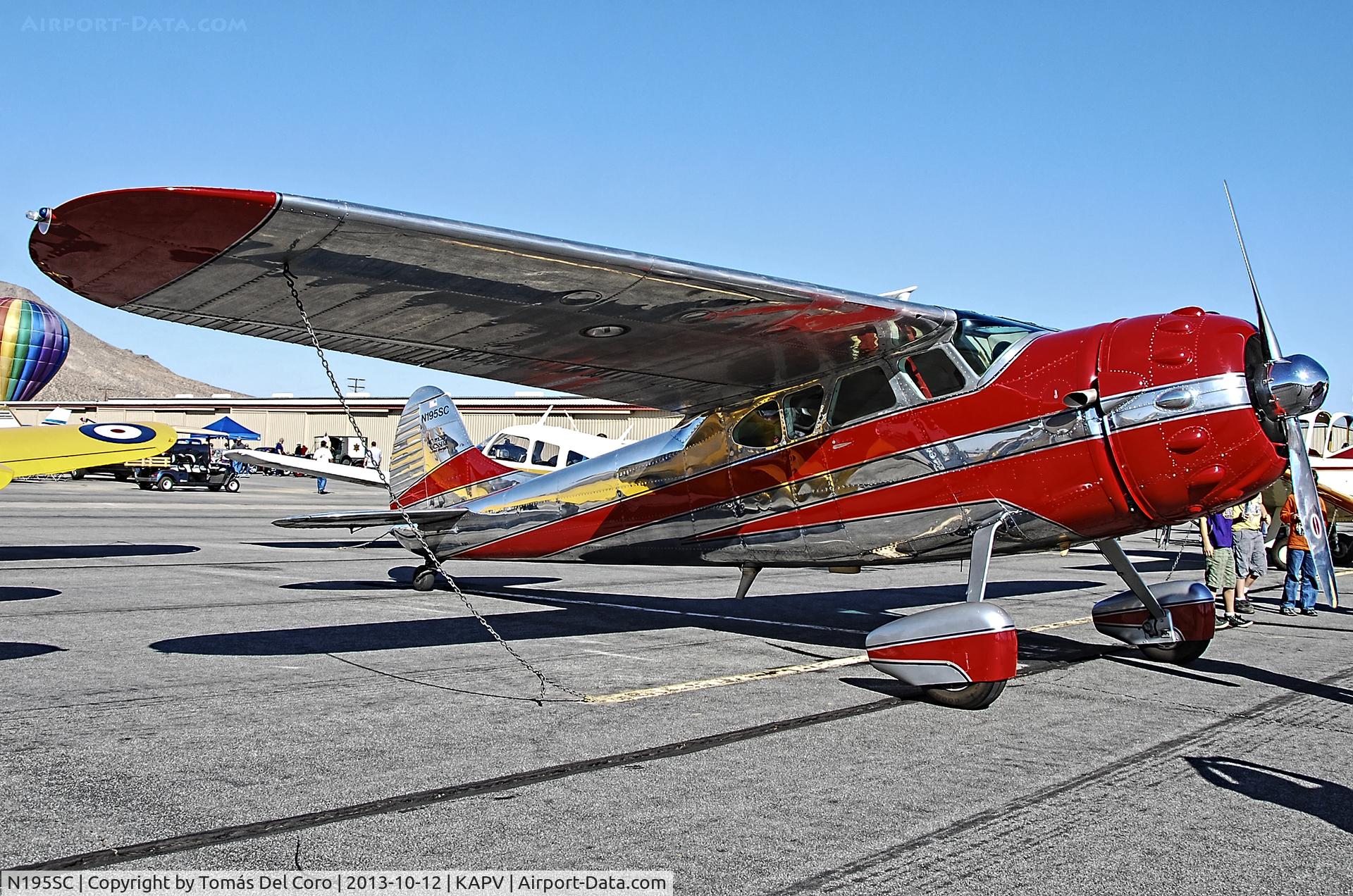 N195SC, 1949 Cessna 195 C/N 7402, N195SC 1949 Cessna 195 Turbo Charged C/N 7402

12th Annual Apple Valley Air Show

Apple Valley Airport (APV) (KAPV)
California, USA
TDelCoro
October 12, 2013