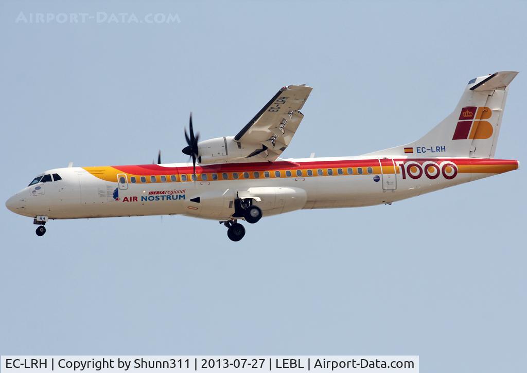 EC-LRH, 2012 ATR 72-600 C/N 999, Landing rwy 07L with still 1000e ATR sticker...