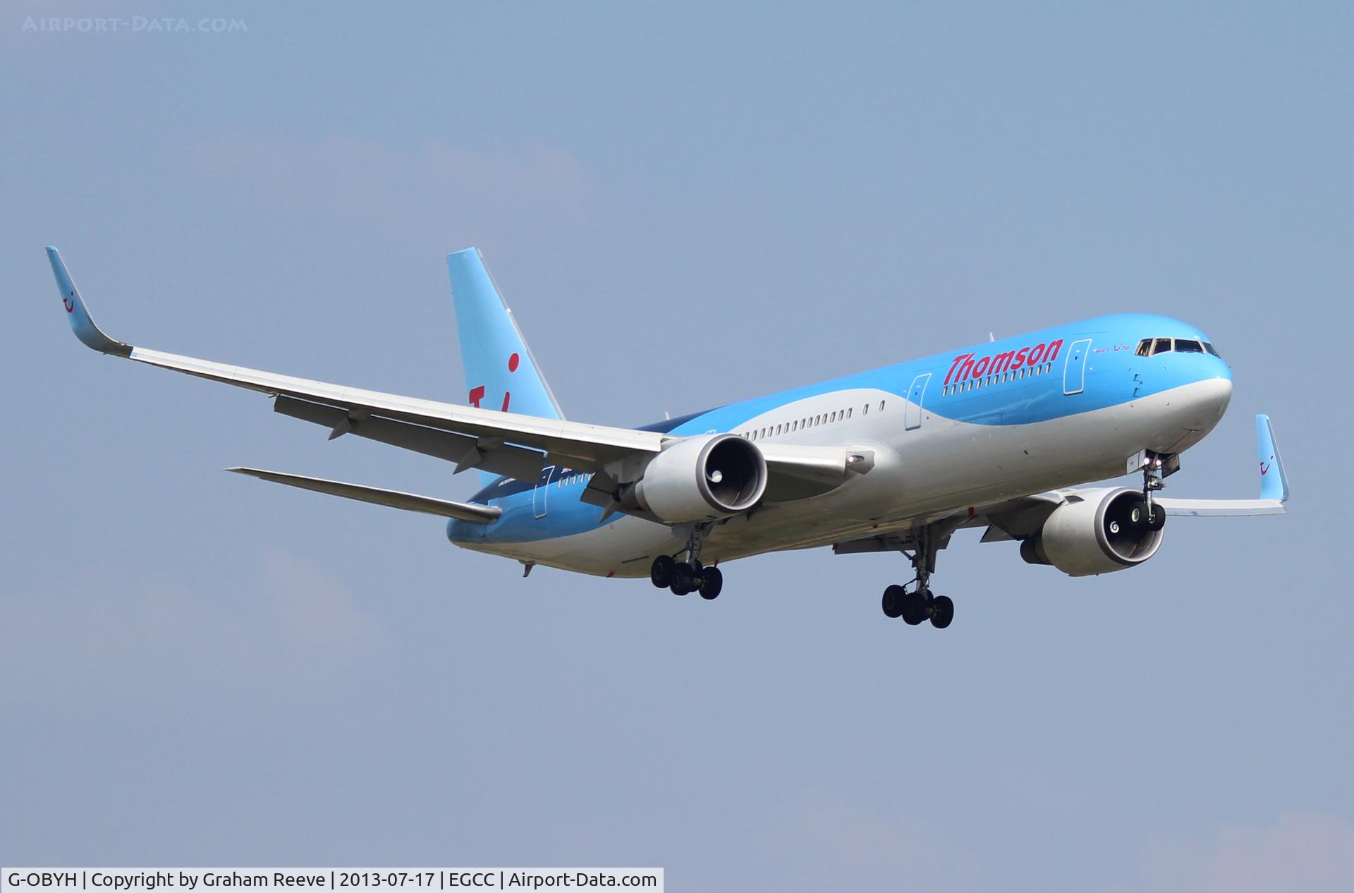 G-OBYH, 1999 Boeing 767-304/ER C/N 28883, About to land at Manchester.