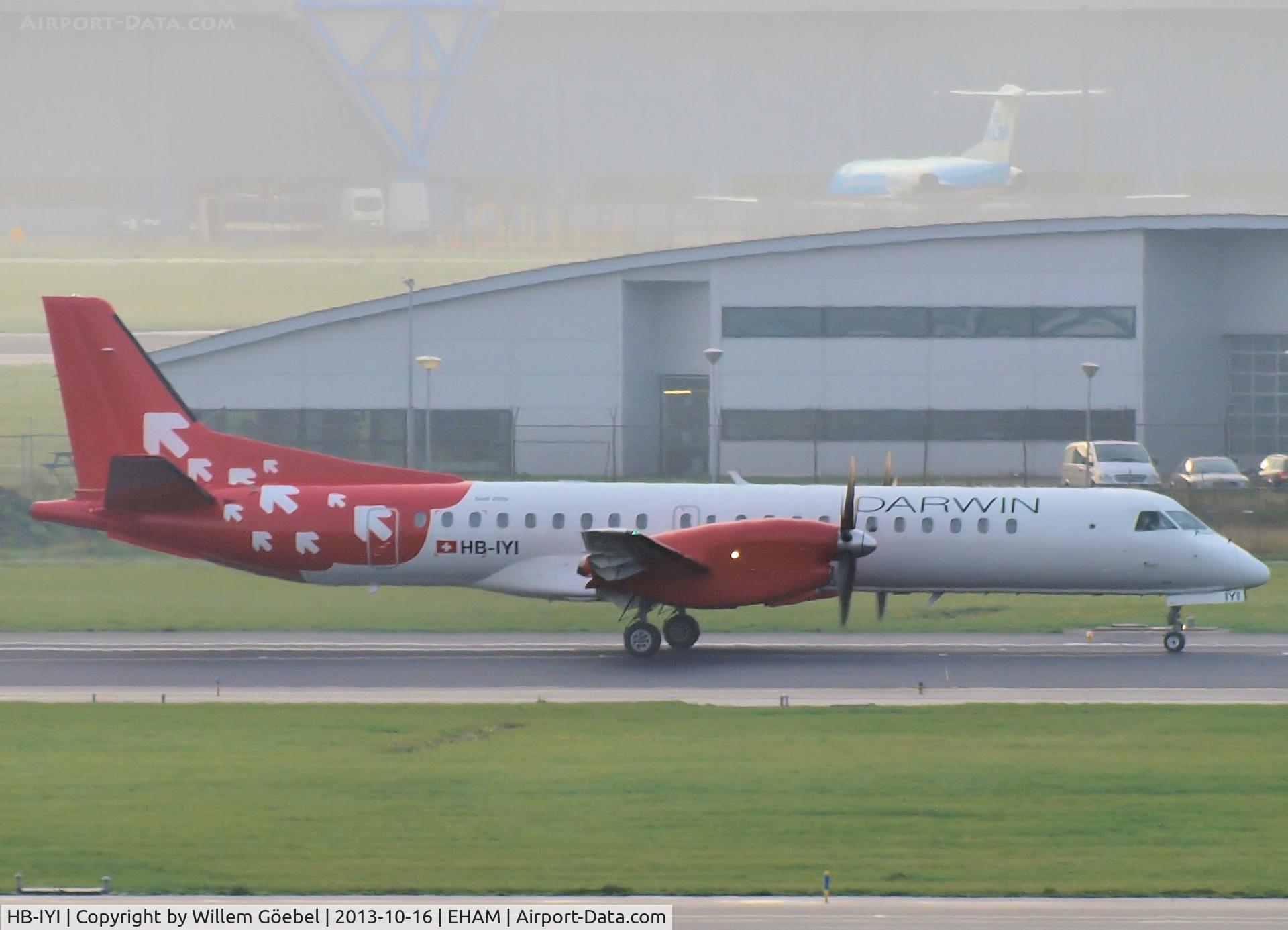 HB-IYI, 1995 Saab 2000 C/N 2000-016, Take off from Schiphol Airport