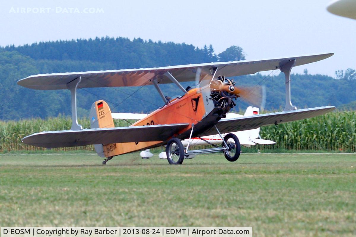 D-EOSM, Udet U.12a Flamingo Replica C/N D-1202, Udet U.12a Flamingo (replica) [1785] (Flugwerft Schleissheim) Tannheim~D 24/08/2013 .Now heading towards the German Military aircraft display and general display area and crowd line. Aircraft in front of me moving down to take off still.