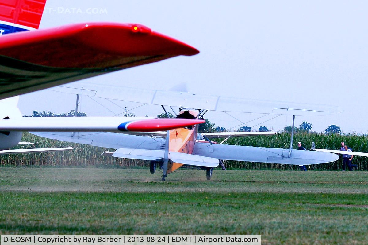 D-EOSM, Udet U.12a Flamingo Replica C/N D-1202, Udet U.12a Flamingo (replica) [1785] (Flugwerft Schleissheim) Tannheim~D 24/08/2013. Now back on the ground tail dragging heading towards far side crowd line with some people running to get out of the way.