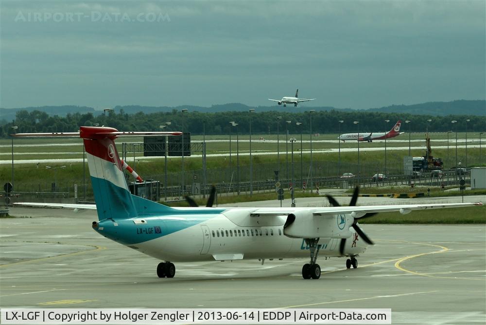 LX-LGF, 2011 De Havilland Canada DHC-8-402Q Dash 8 C/N 4349, On taxi to parking position....