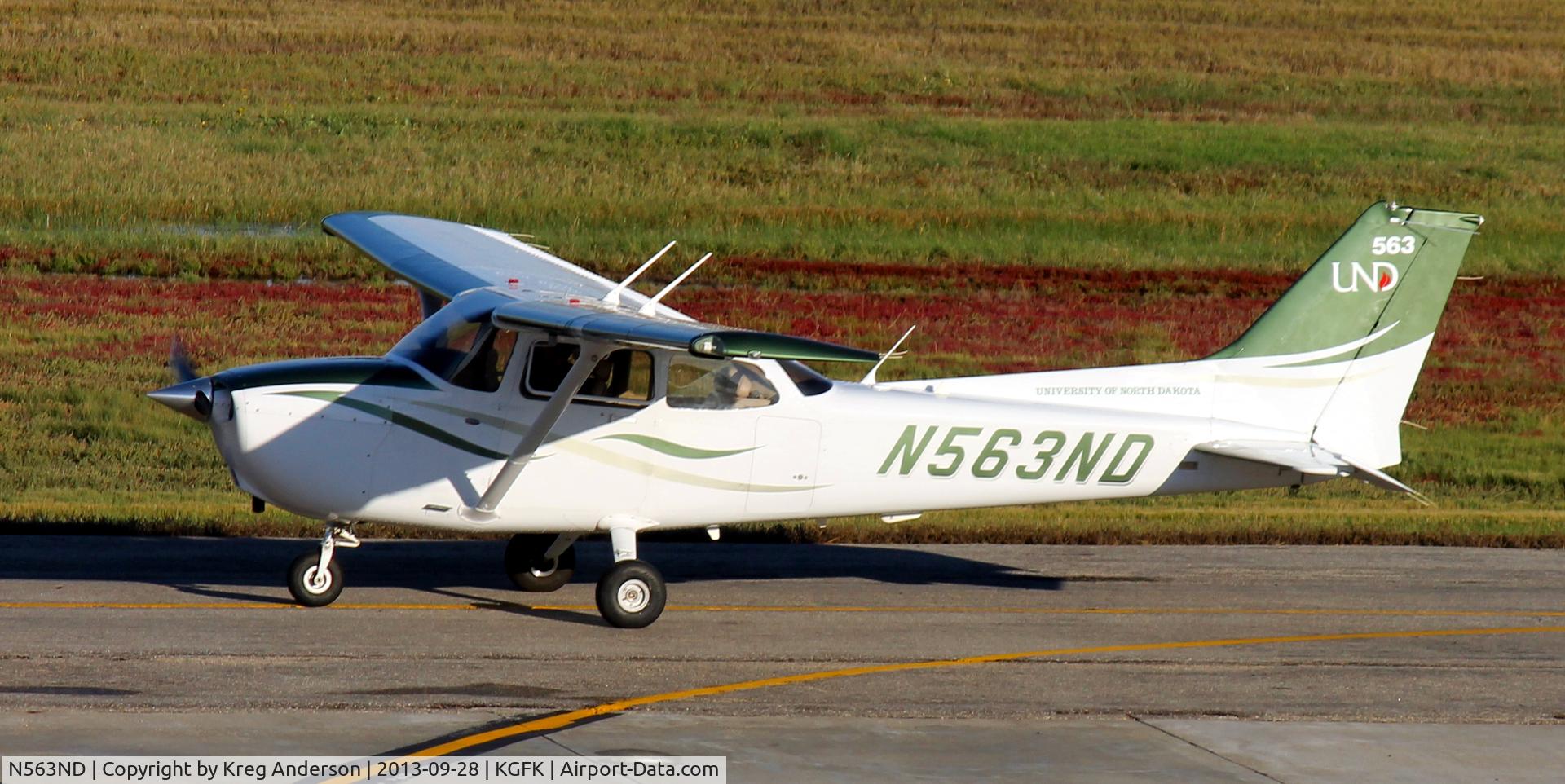 N563ND, 2008 Cessna 172S C/N 172S10788, University of North Dakota Cessna 172S Skyhawk taxiing from the Charlie ramp to the active runway.