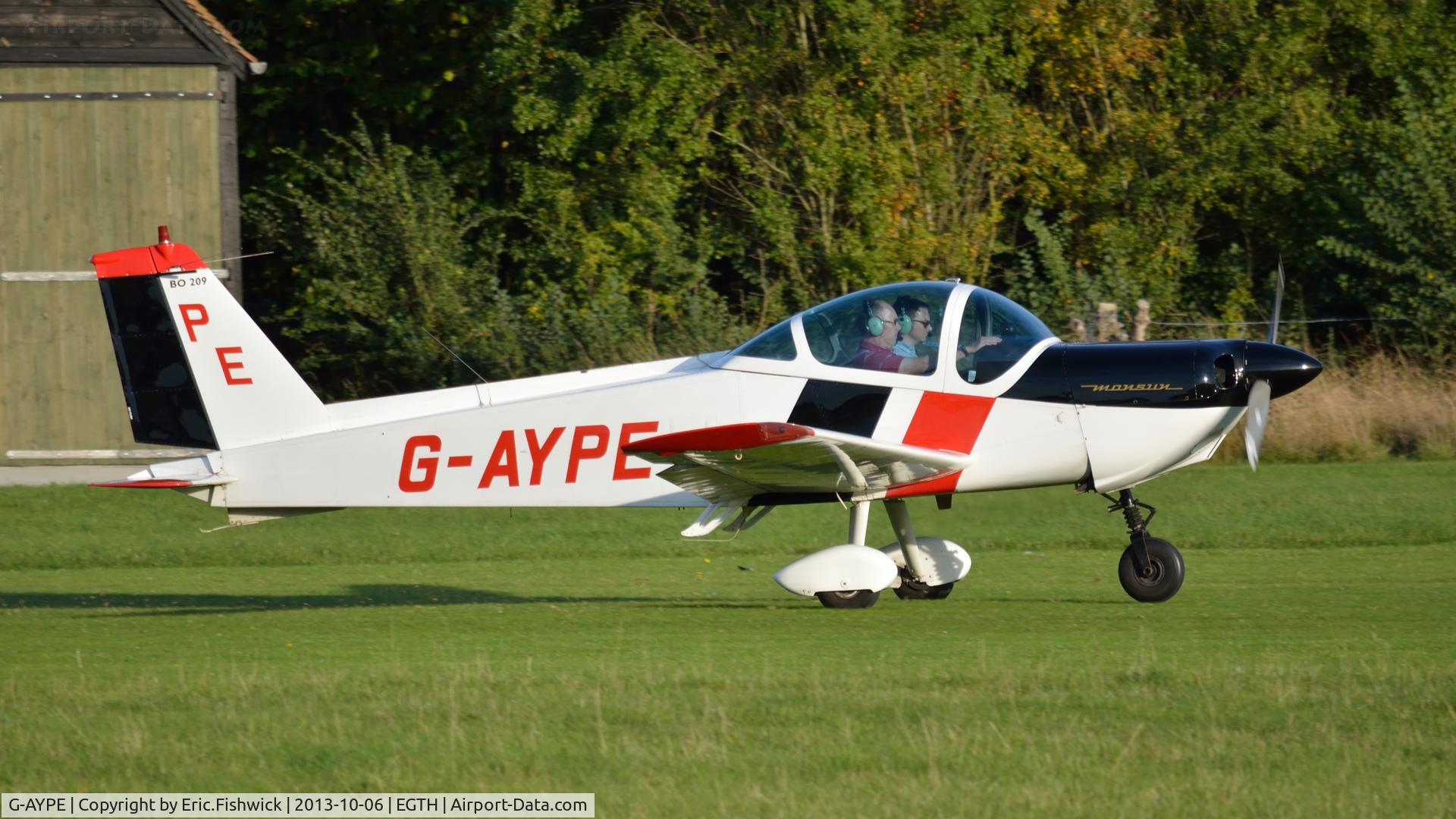 G-AYPE, 1971 Bolkow Bo-209 Monsun 150FF C/N 123, 42. G-AYPE departing The Shuttleworth Collection October Flying Day - (The final Flying Day of their 50th Anniversary Season.)