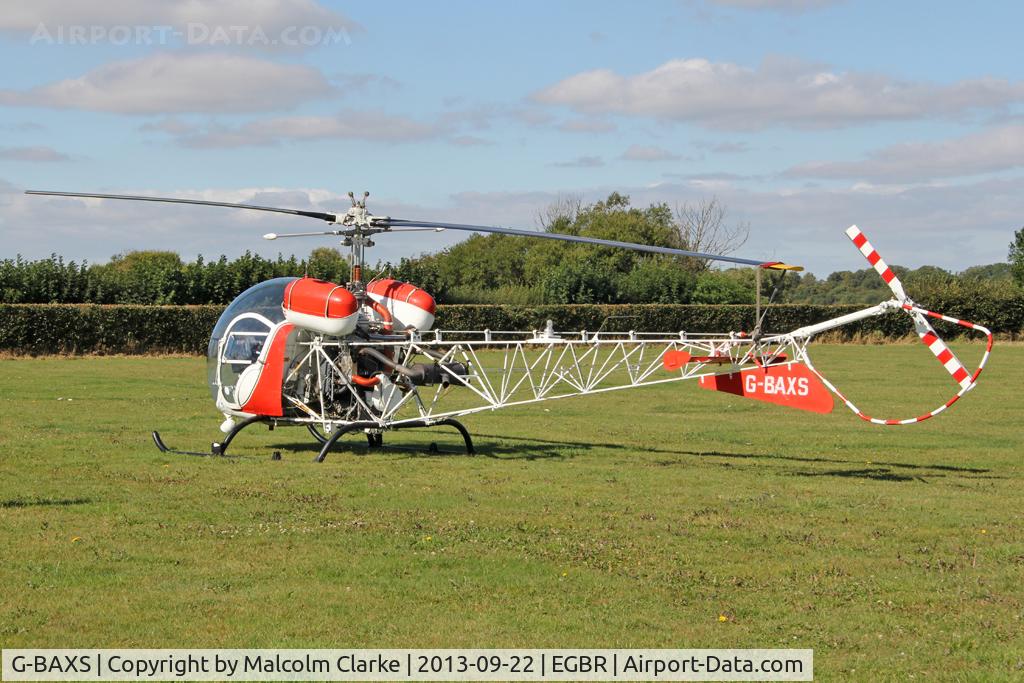 G-BAXS, 1969 Bell 47G-5 C/N 7908, Bell 47G-5 at The Real Aeroplane Club's Helicopter Fly-In, Breighton Airfield, September 22 2013.