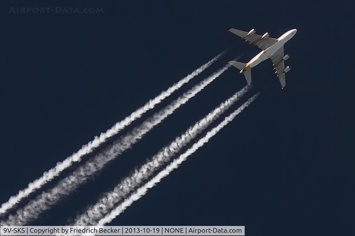 9V-SKS, 2012 Airbus A380-841 C/N 085, SIA333 cruising at FL350 from CDG to SIN