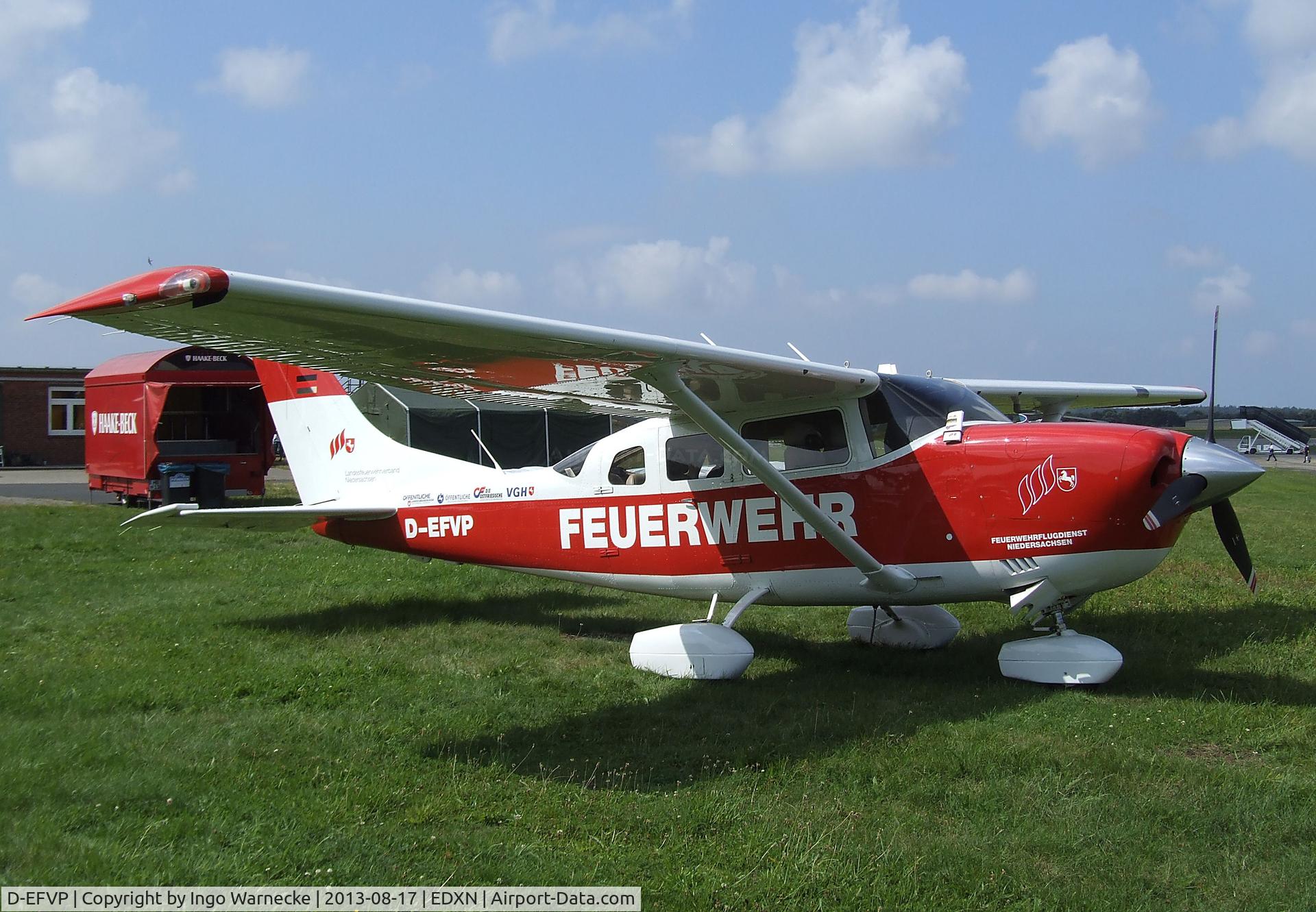 D-EFVP, 2007 Cessna 206H Stationair C/N 20608300, Cessna 206H Stationair of the Lower Saxony fire brigade flying service (Feuerwehr-Flugdienst) at the Spottersday of the Nordholz Airday 2013 celebrationg 100 Years of German Naval Aviation at Nordholz Naval Aviation Base