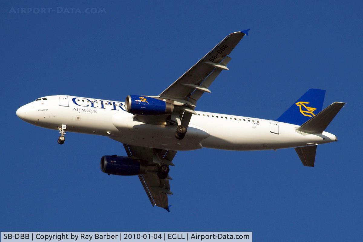 5B-DBB, 1991 Airbus A320-231 C/N 256, Airbus A320-231 [0256] (Cyprus Airways) Home~G 04/01/2010. On approach 27R.