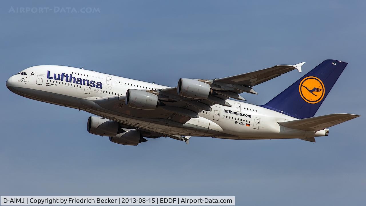 D-AIMJ, 2011 Airbus A380-841 C/N 073, departure from Frankfurt