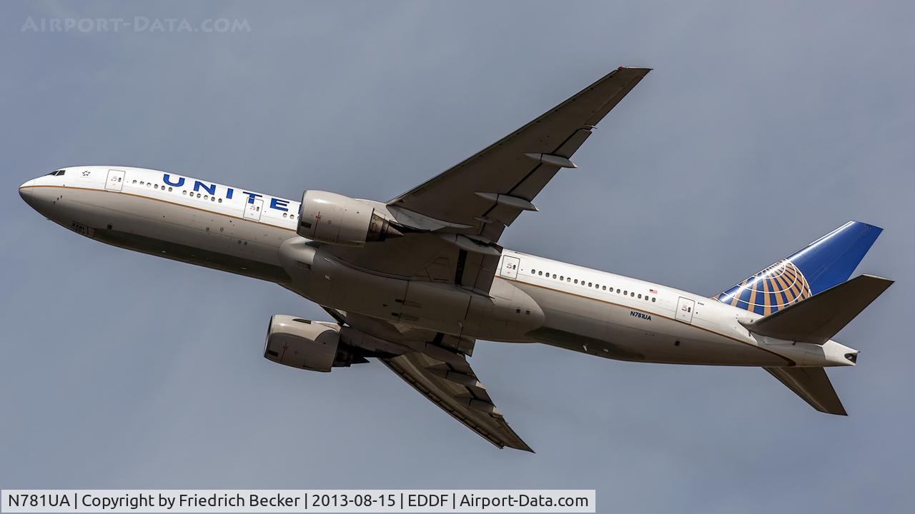 N781UA, 1996 Boeing 777-222 C/N 26945, departure from Frankfurt