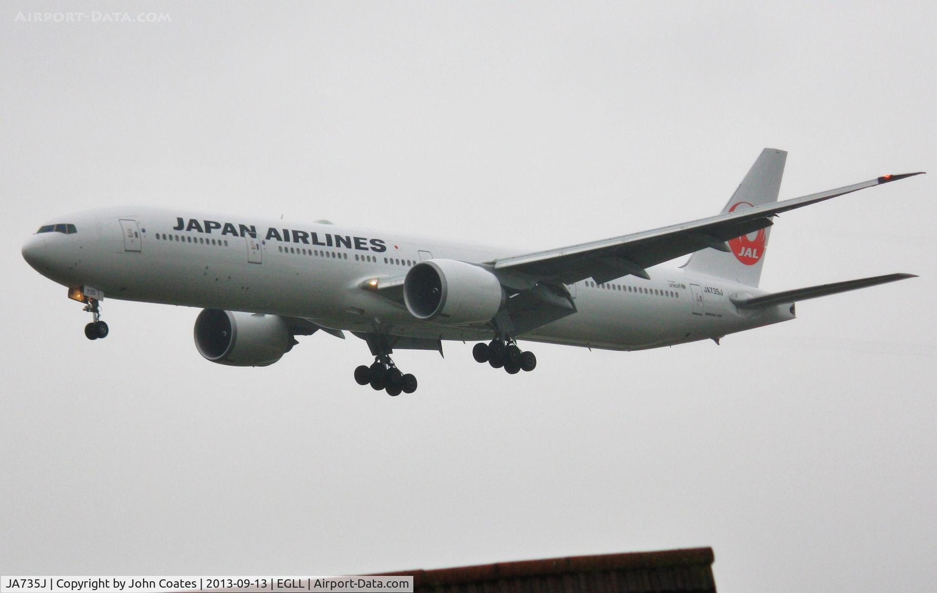 JA735J, 2006 Boeing 777-346/ER C/N 32434, Damp finals to 27L in retro scheme.