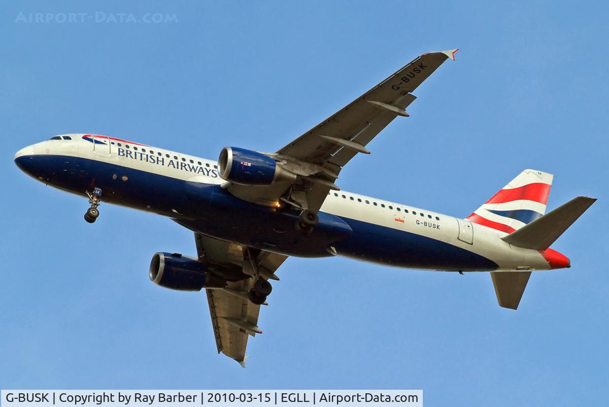 G-BUSK, 1990 Airbus A320-211 C/N 120, G-BUSK   Airbus A320-211 [0120] (British Airways) Home~G 15/03/2010. On approach 27R.