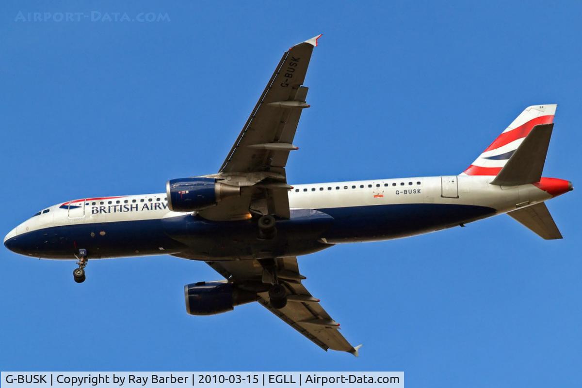 G-BUSK, 1990 Airbus A320-211 C/N 120, G-BUSK   Airbus A320-211 [0120] (British Airways) Home~G 15/03/2010. On approach 27R.