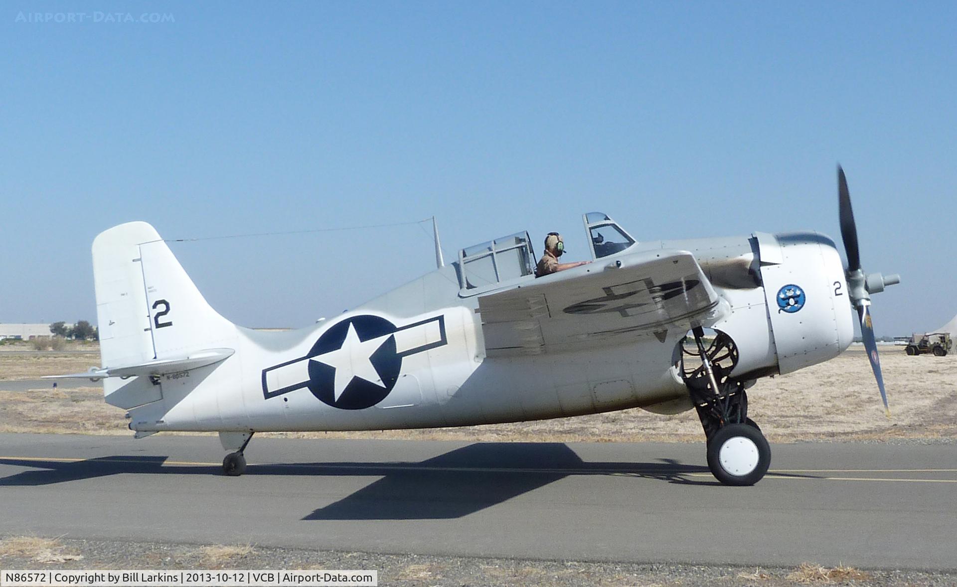 N86572, General Motors (Grumman) FM-2 Wildcat C/N 5626, Arriving for Mustang Day 2013.