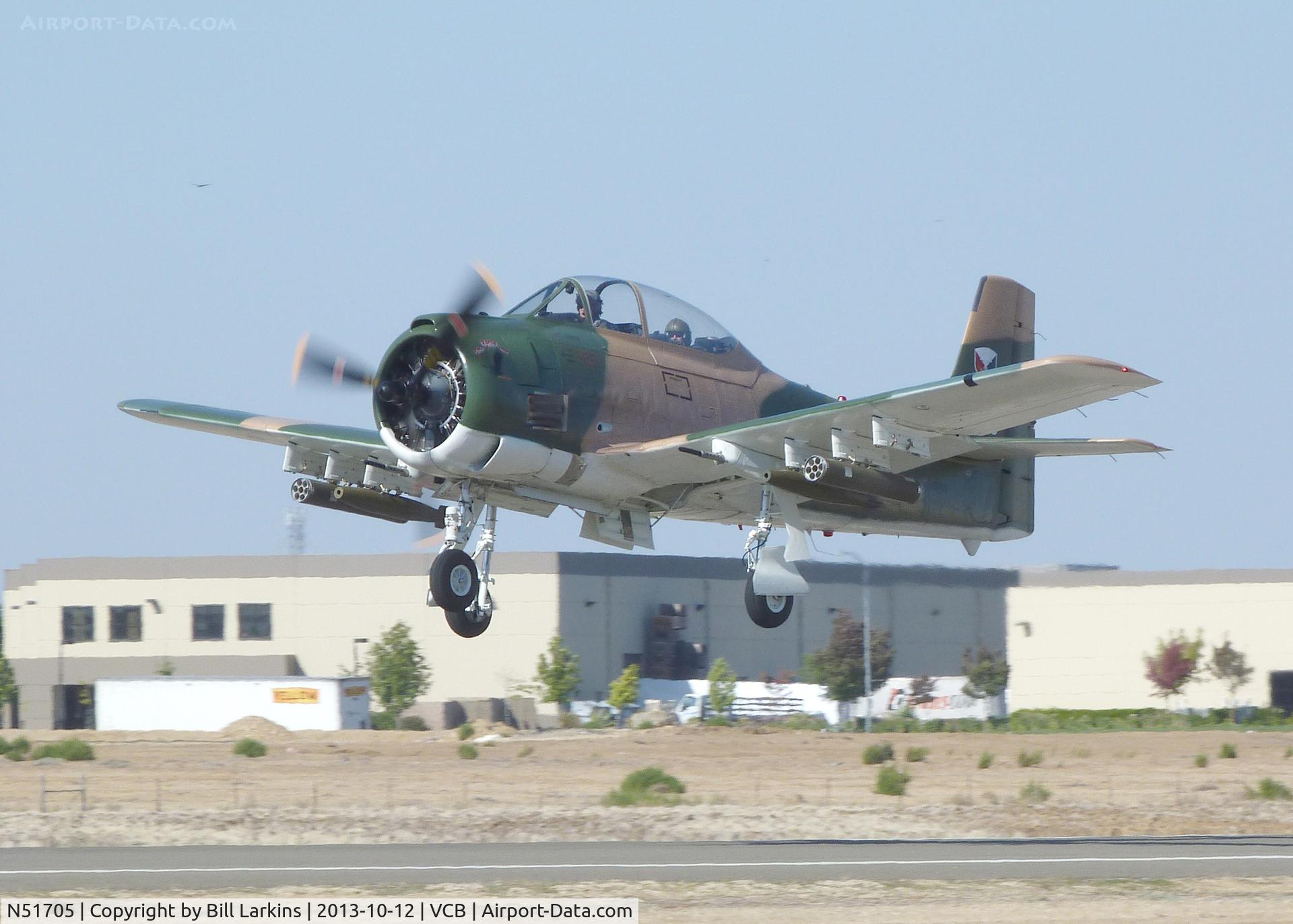 N51705, 1951 North American T-28A Trojan C/N 174-243, Leaving Mustang Day at the Nut Tree.