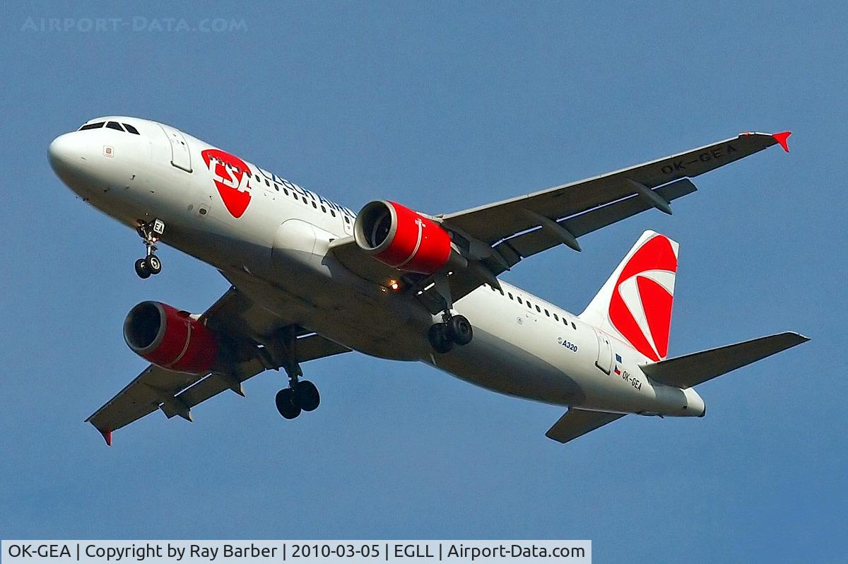 OK-GEA, 2001 Airbus A320-214 C/N 1439, OK-GEA   Airbus A320-214 [1439] (CSA Czech Airlines) Home~G 05/03/2010. On approach 27R.
