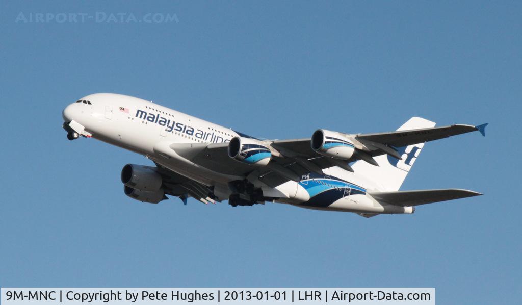 9M-MNC, 2011 Airbus A380-841 C/N 084, 9M-MNC departing Heathrow on New Year's Day
