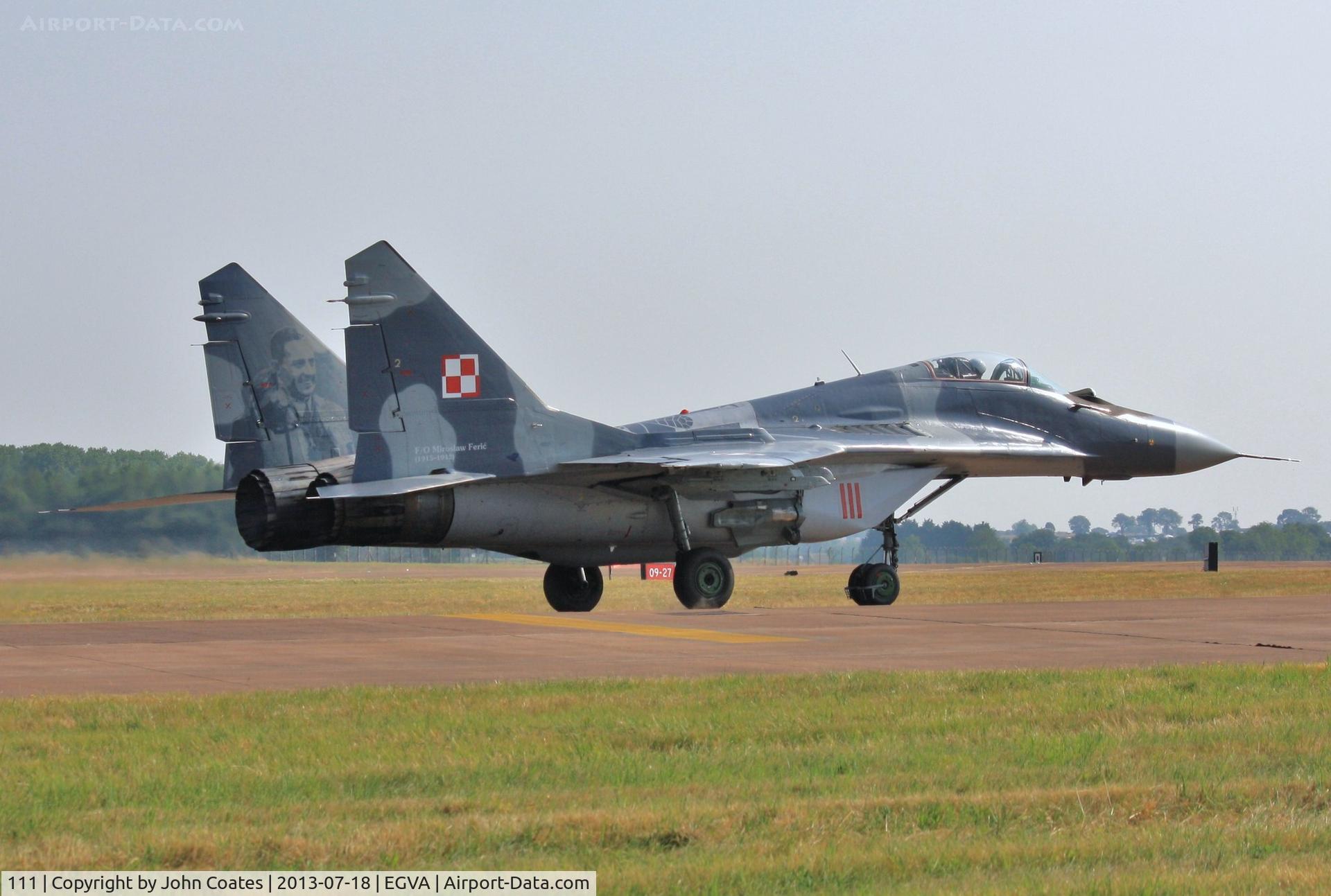 111, Mikoyan-Gurevich MiG-29A C/N 35111, Polish A F ace pilot Miroslaw Feric 1915 - 1942 depicted on tail fins.