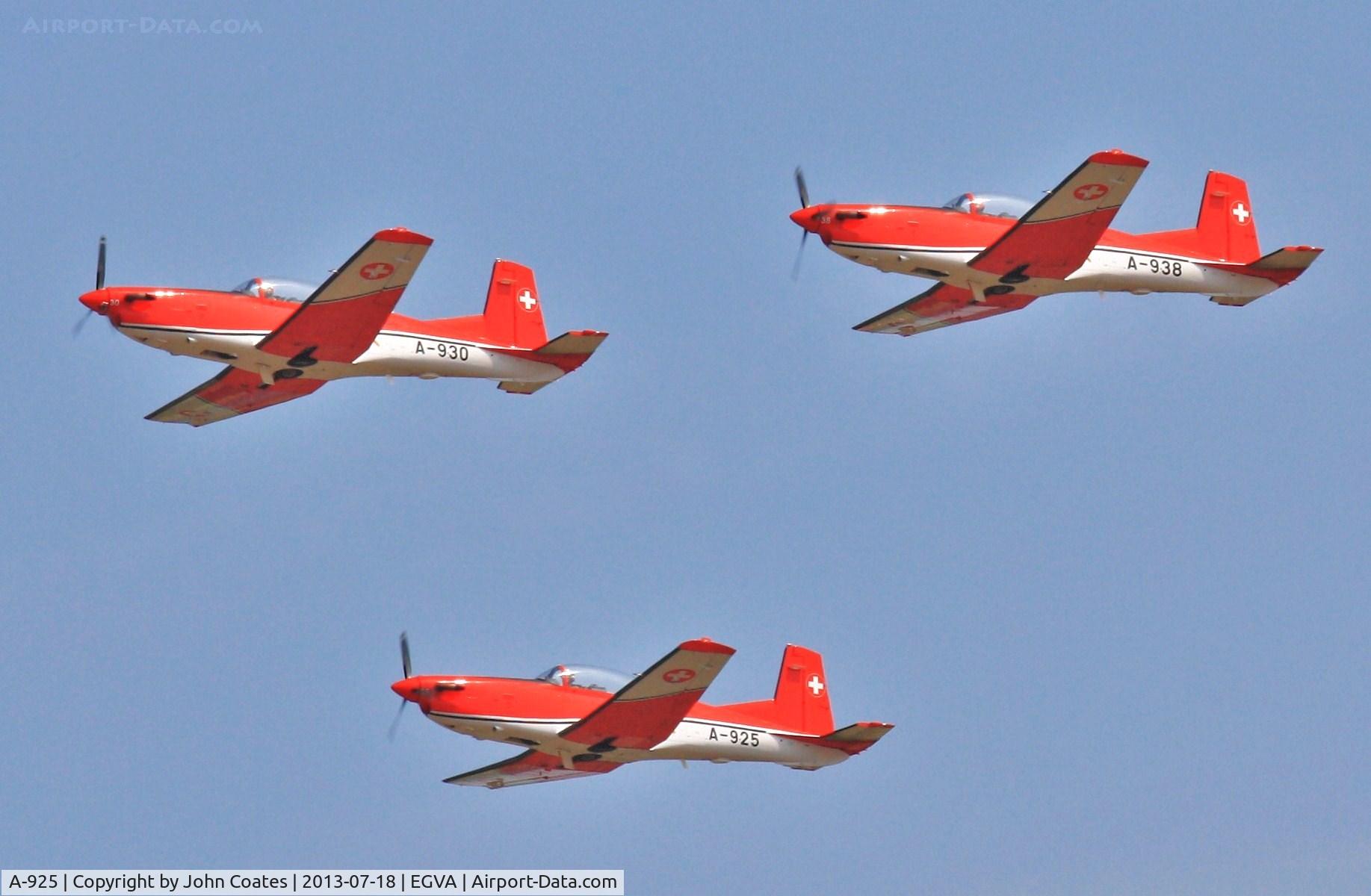 A-925, 1983 Pilatus PC-7 Turbo Trainer C/N 333, Arriving at RIAT with A-930 and A-938 Swiss Team PC7s.