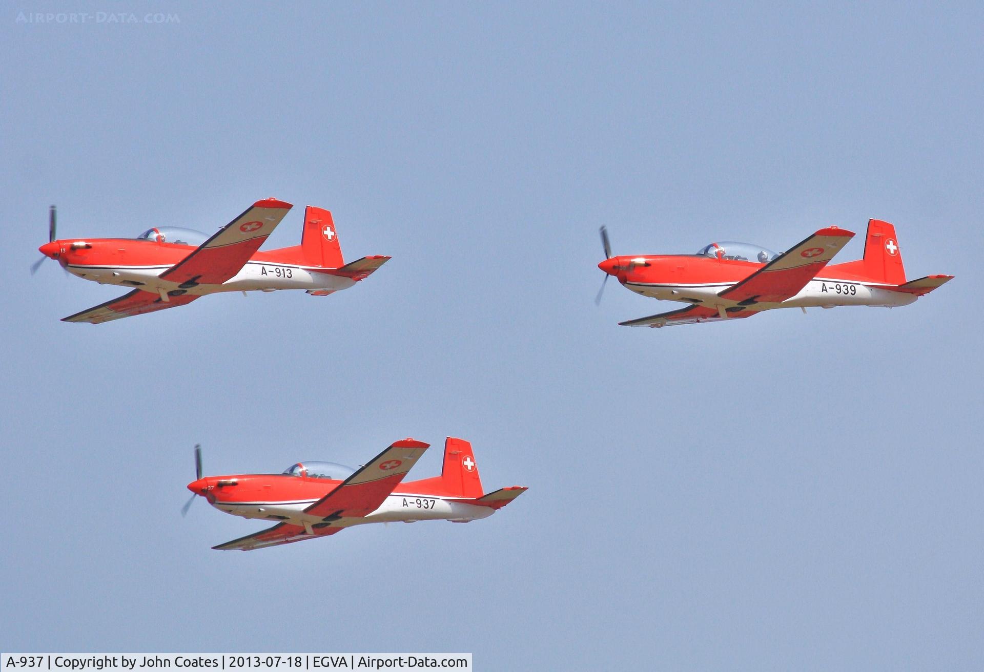 A-937, 1983 Pilatus PC-7 Turbo Trainer C/N 345, Arriving at RIAT with A-913 and A-939 Swiss Team PC7s.