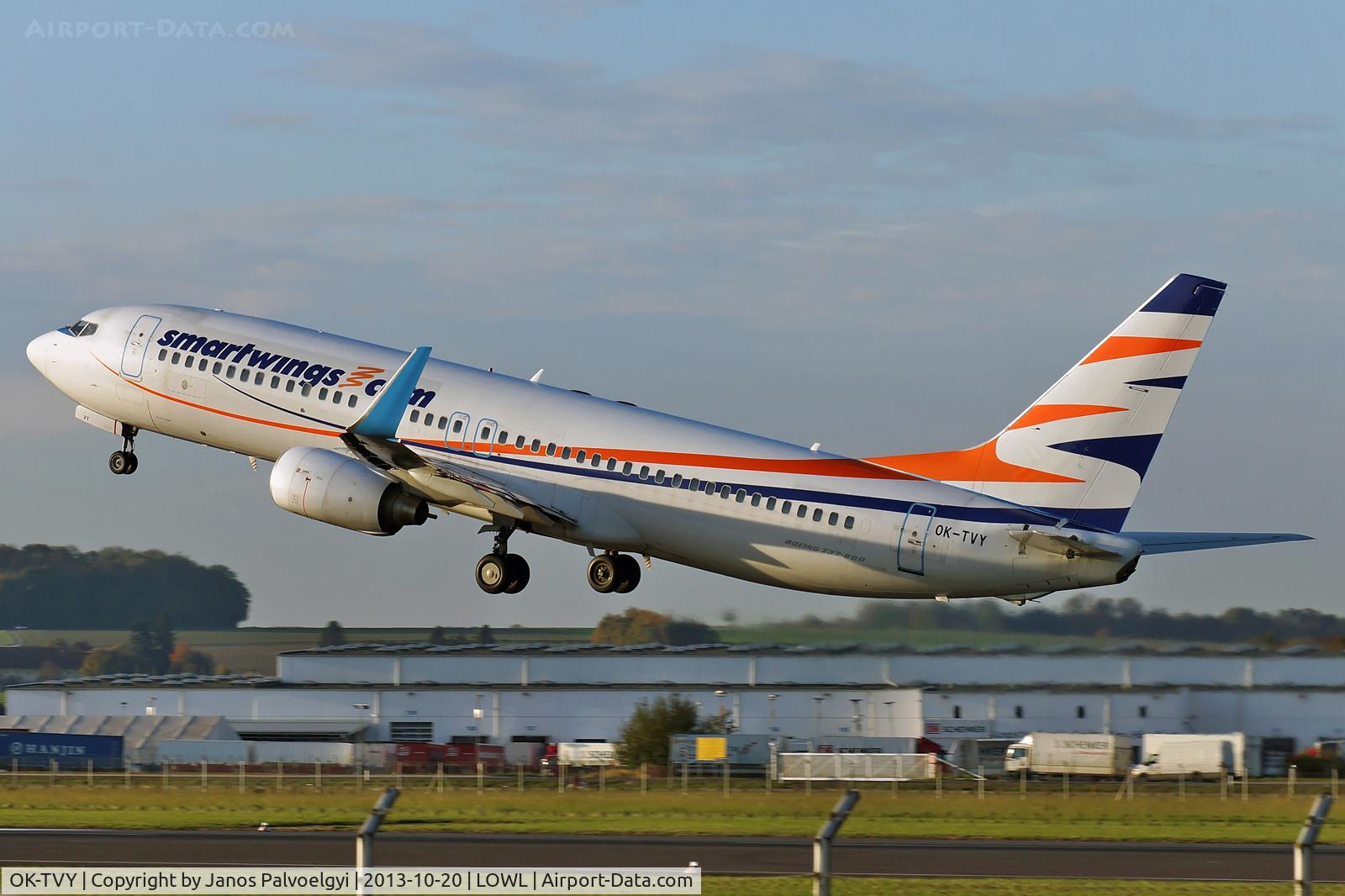 OK-TVY, 2007 Boeing 737-8Q8 C/N 30724, Smart Wings /Travel Service Boeing B737-8Q8 depature in LOWL/LNZ