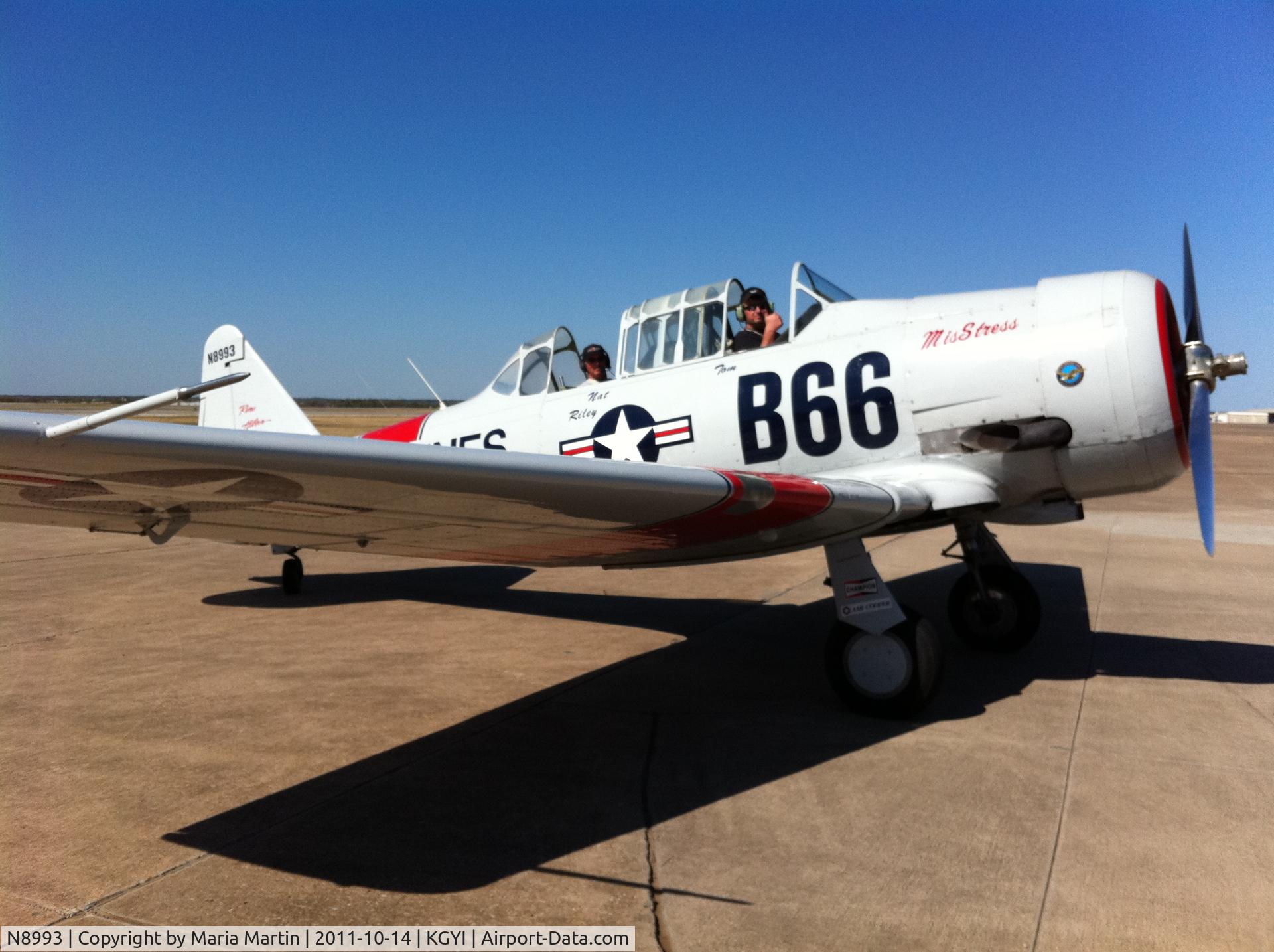 N8993, 1943 North American AT-6 Harvard IIB C/N 66-2709, Father and Son flying N8993.  We have owned this airplane for over 20 years.  I have raced this airplane for 10 years at Reno.