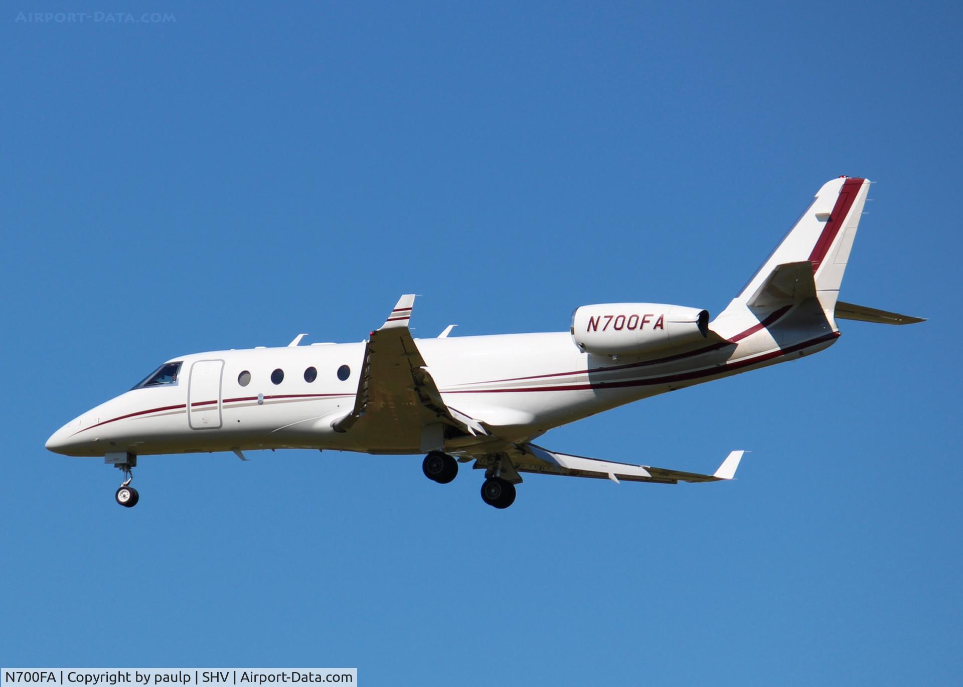 N700FA, Israel Aerospace Industries Gulfstream G150 C/N 278, Landing at Shreveport Regional.