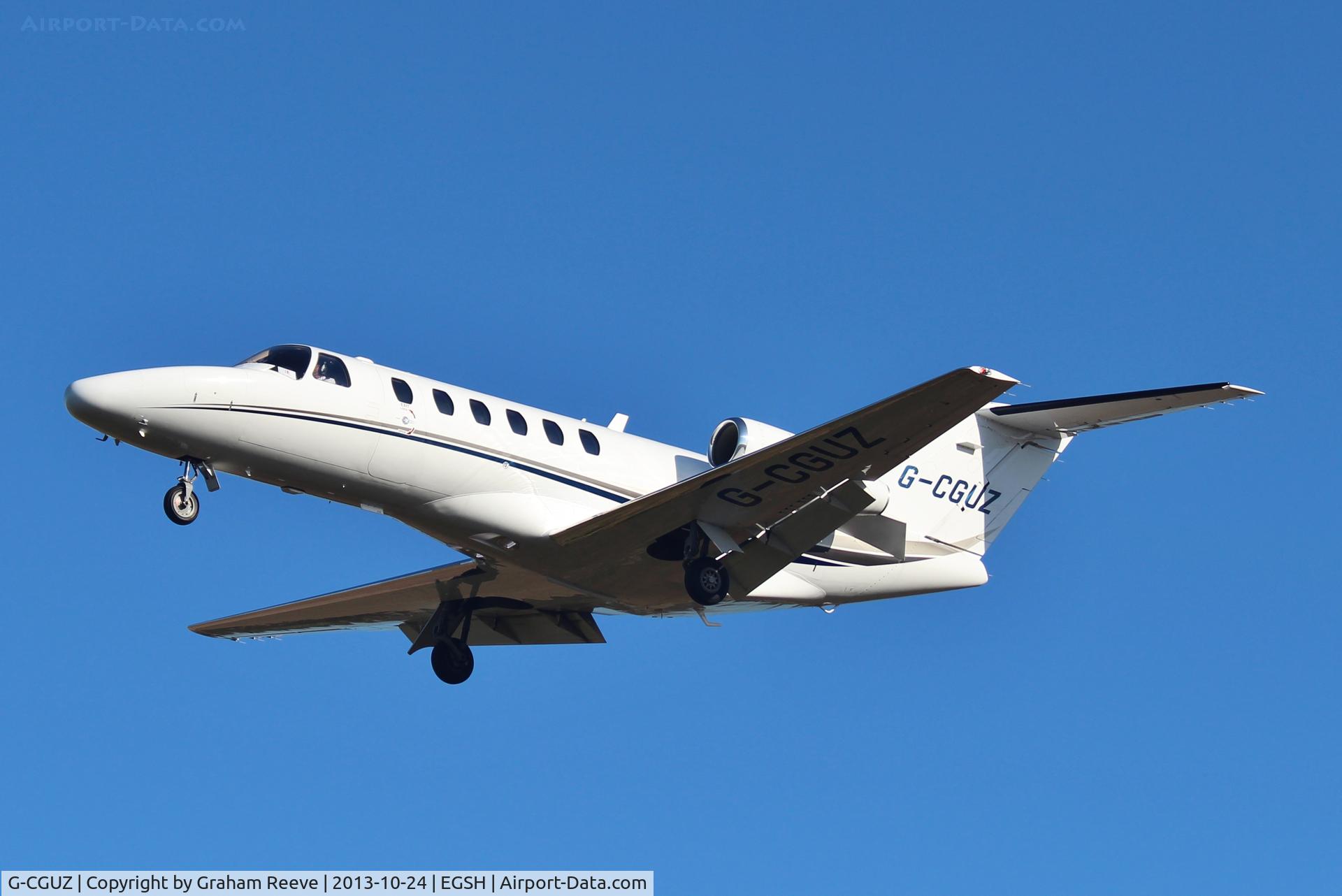 G-CGUZ, 2011 Cessna 525A  Citation CJ2+ C/N 525A-0473, About to land at Norwich.