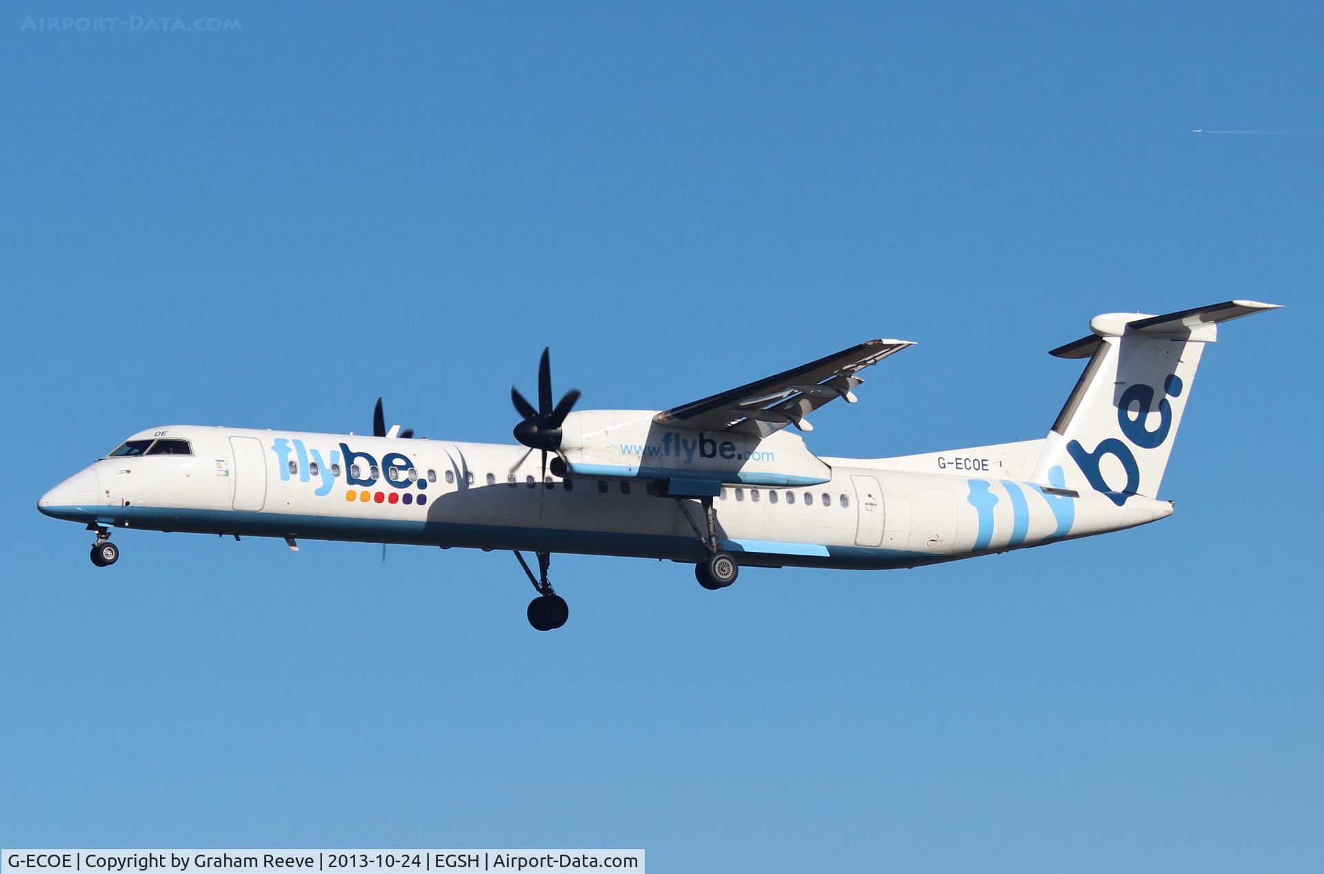 G-ECOE, 2008 De Havilland Canada DHC-8-402Q Dash 8 C/N 4212, About to land.