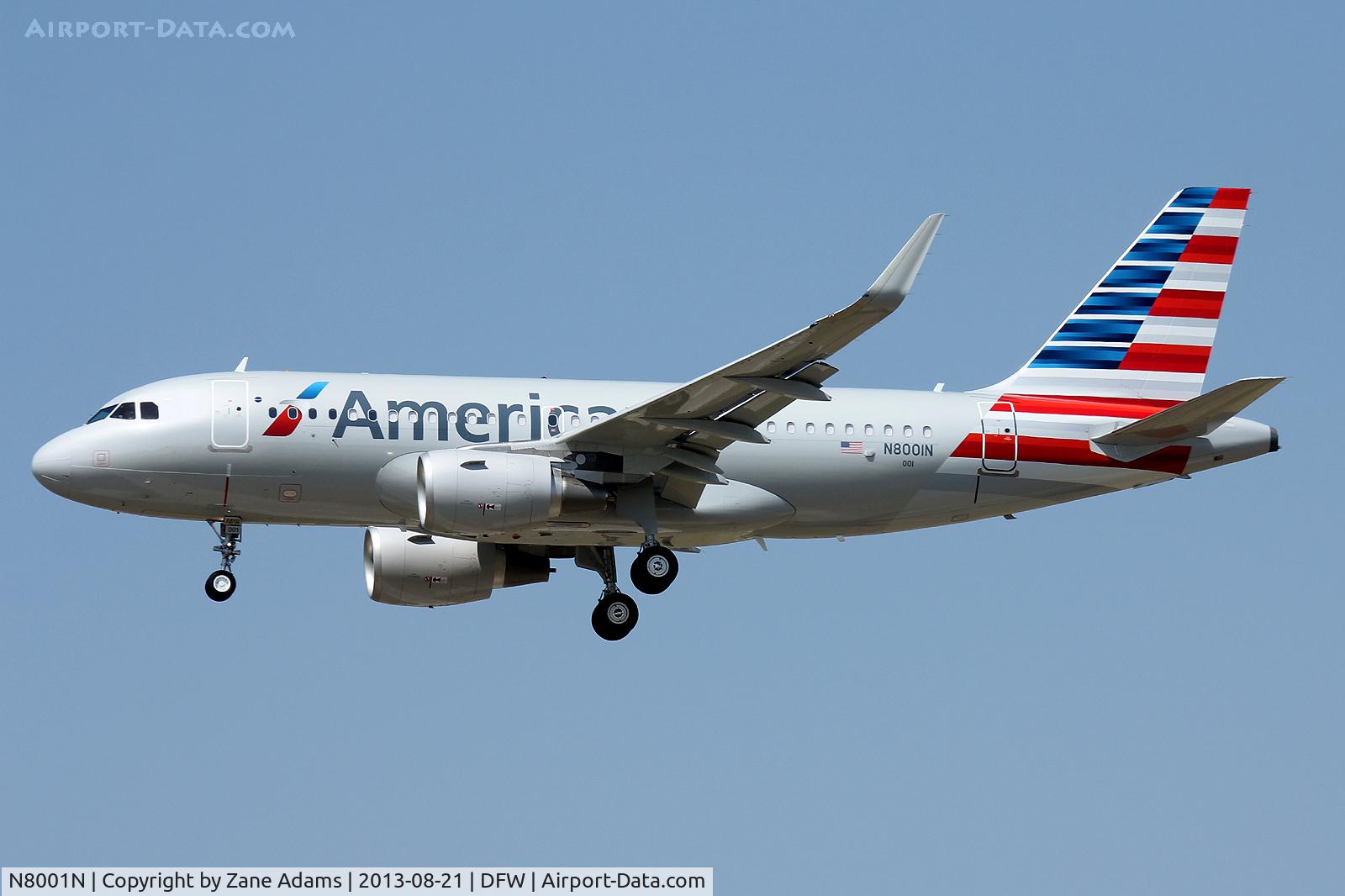 N8001N, 2013 Airbus A319-115 C/N 5678, Landing at DFW Airport