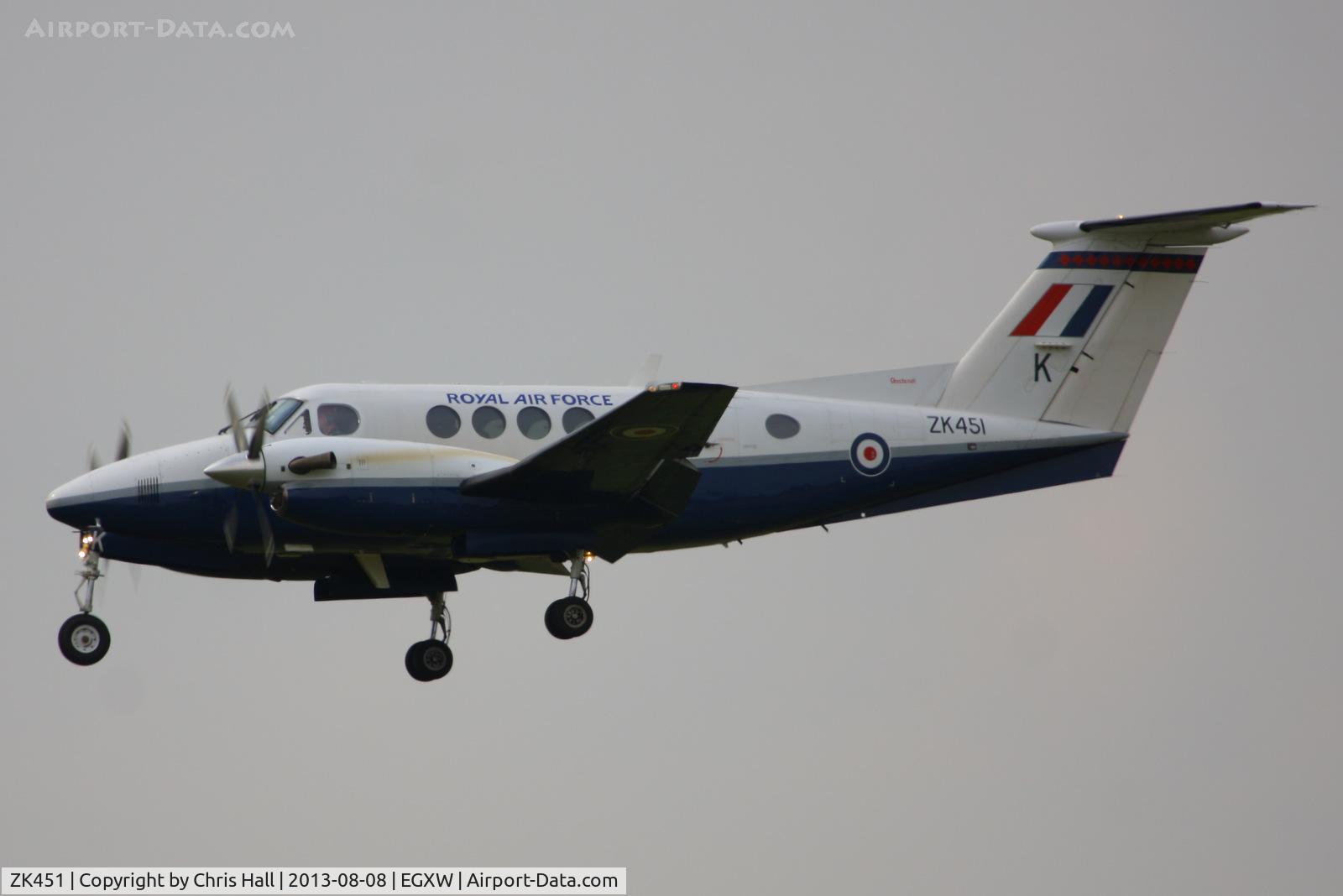 ZK451, 2003 Raytheon B200 King Air C/N BB-1830, RAF 3FTS / 45(R) Sqn King Air B200 on approach into RAF Waddington