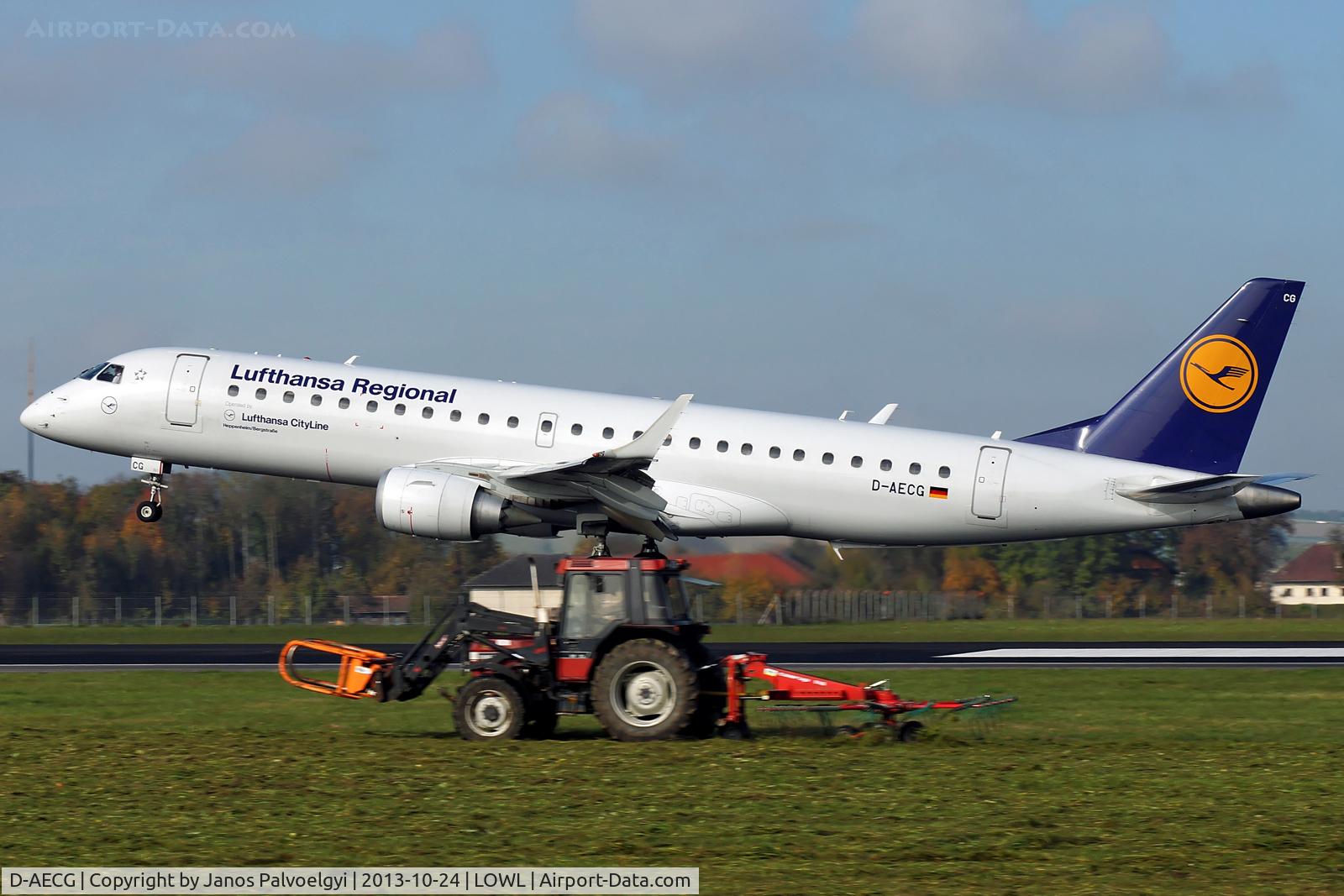 D-AECG, 2010 Embraer 190LR (ERJ-190-100LR) C/N 19000368, Lufthansa Embraer ERJ-190-100LR 190LR landing in LOWL/LNZ
