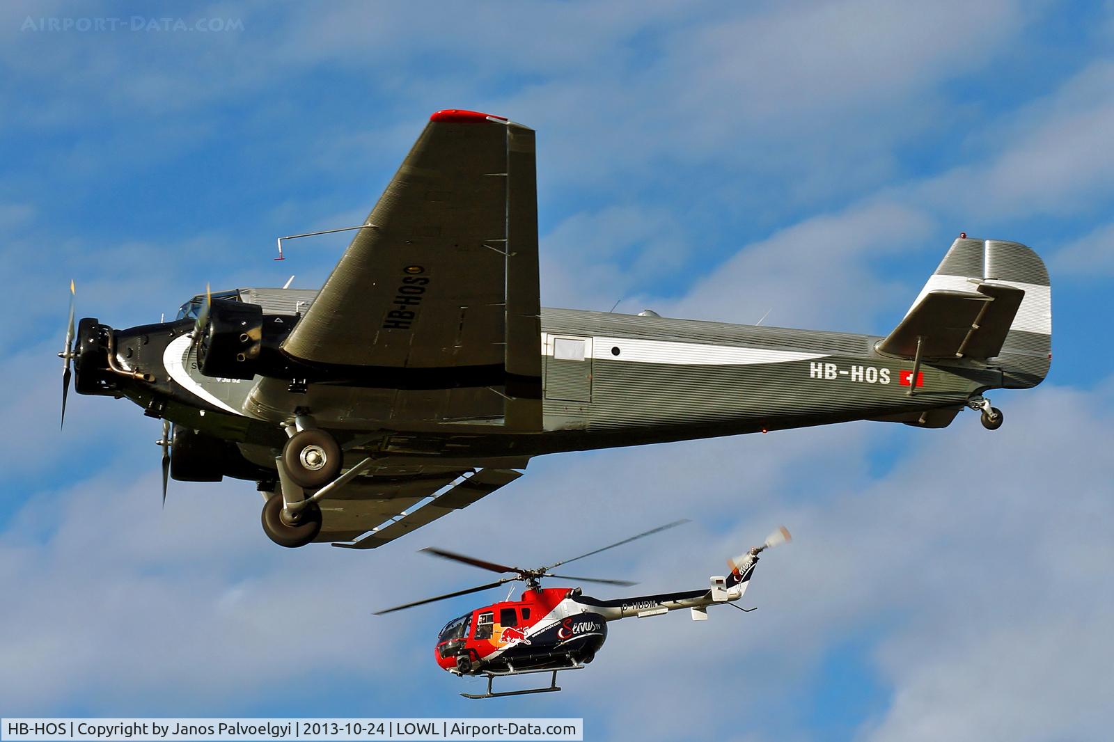 HB-HOS, 1939 Junkers Ju-52/3m g4e C/N 6580, Ju Air Junkers Ju52/3m g4e departure with Cam-Helicopter