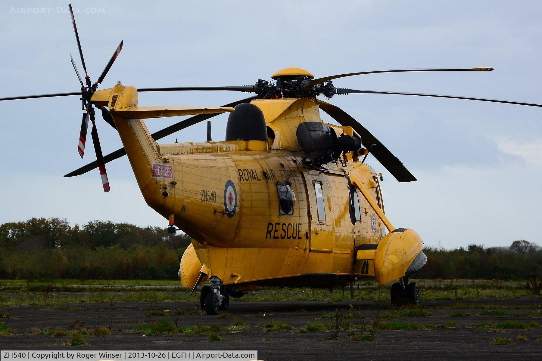 ZH540, Westland Sea King HAR.3A C/N WA1006, SAR Westland Sea King of 22 Squadron RAF based at RMB Chivenor, Devon visits the airport to take on fuel during a training excercise.