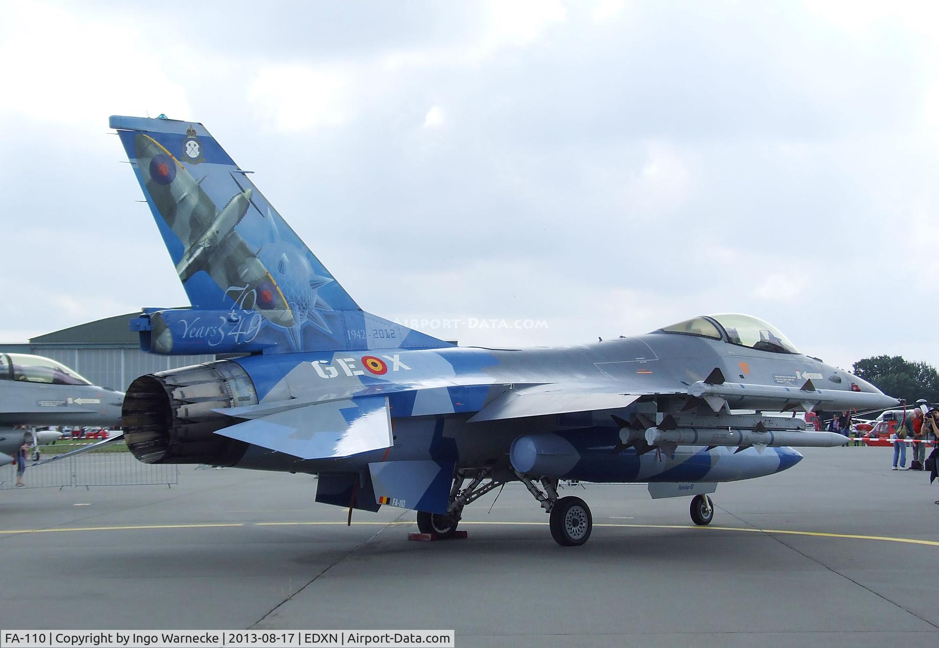 FA-110, SABCA F-16AM Fighting Falcon C/N 6H-110, General Dynamics (SABCA) F-16AM Fighting Falcon of the FAeB (Belgian Air Force) in '70 years 349 Squadron' special colours at the Spottersday of the Nordholz Airday 2013 celebrationg 100 Years of German Naval Aviation at Nordholz Naval Aviation Base