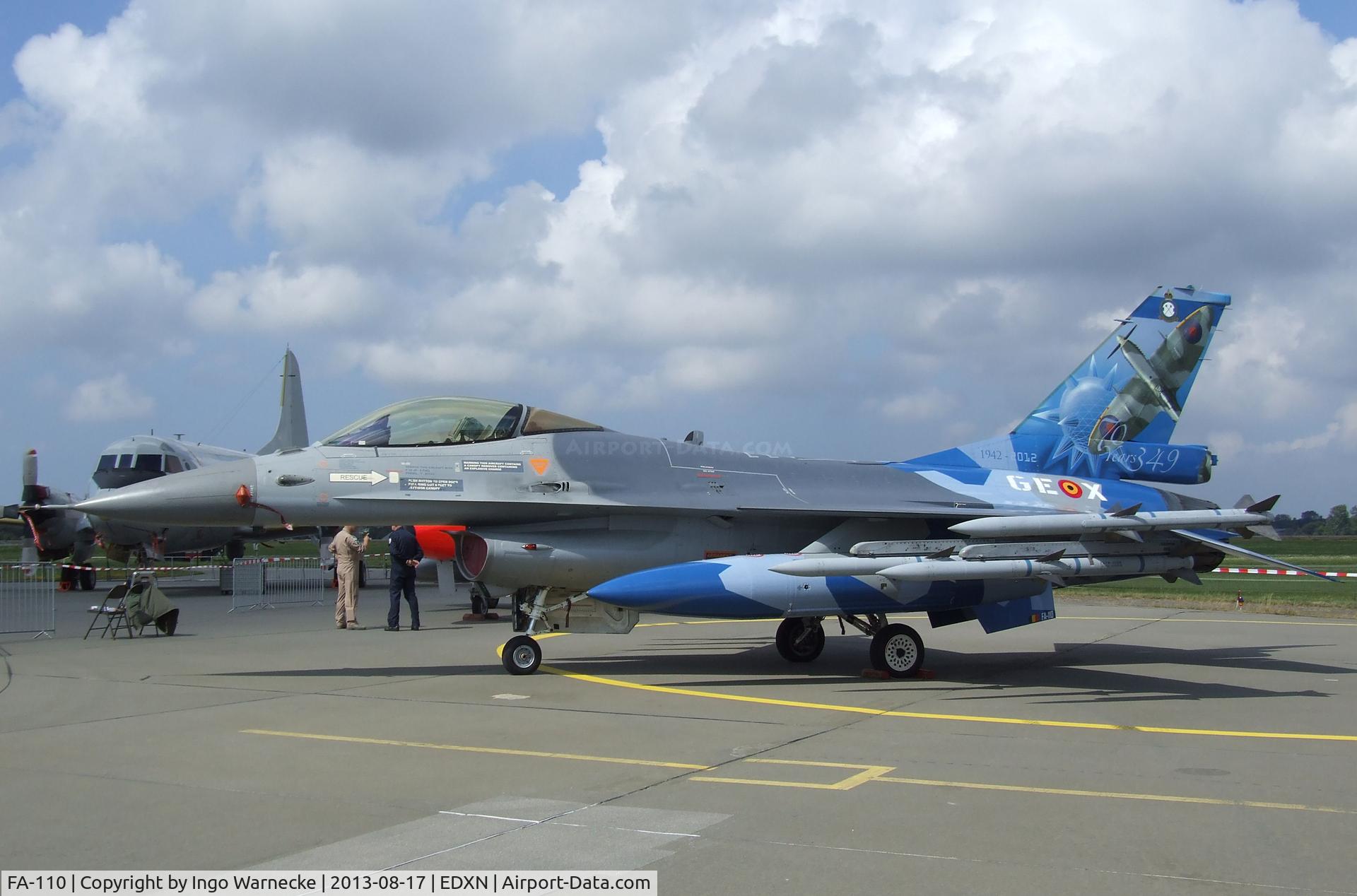 FA-110, SABCA F-16AM Fighting Falcon C/N 6H-110, General Dynamics (SABCA) F-16AM Fighting Falcon of the FAeB (Belgian Air Force) in '70 years 349 Squadron' special colours at the Spottersday of the Nordholz Airday 2013 celebrationg 100 Years of German Naval Aviation at Nordholz Naval Aviation Base