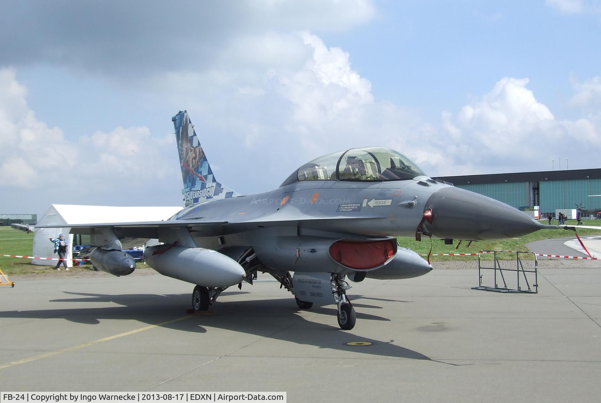 FB-24, General Dynamics F-16BM Fighting Falcon C/N 6J-24, General Dynamics (SABCA) F-16BM Fighting Falcon of the FAeB (Belgian Air Force) in '25 years OCU' special colours at the Spottersday of the Nordholz Airday 2013 celebrationg 100 Years of German Naval Aviation at Nordholz Naval Aviation Base