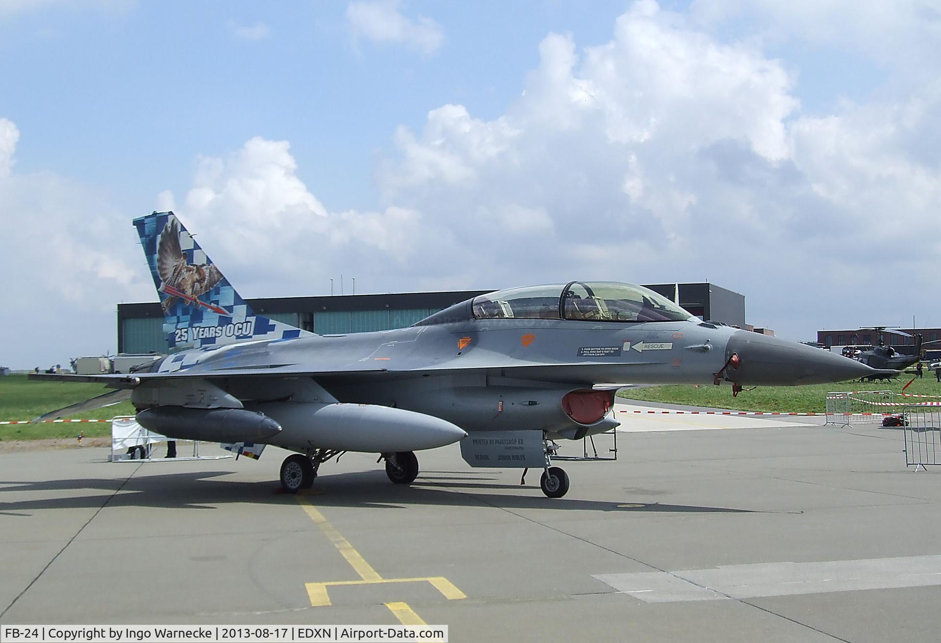 FB-24, General Dynamics F-16BM Fighting Falcon C/N 6J-24, General Dynamics (SABCA) F-16BM Fighting Falcon of the FAeB (Belgian Air Force) in '25 years OCU' special colours at the Spottersday of the Nordholz Airday 2013 celebrationg 100 Years of German Naval Aviation at Nordholz Naval Aviation Base